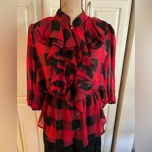 Tasha Polizzi collection buffalo check ruffle blouse SZ M